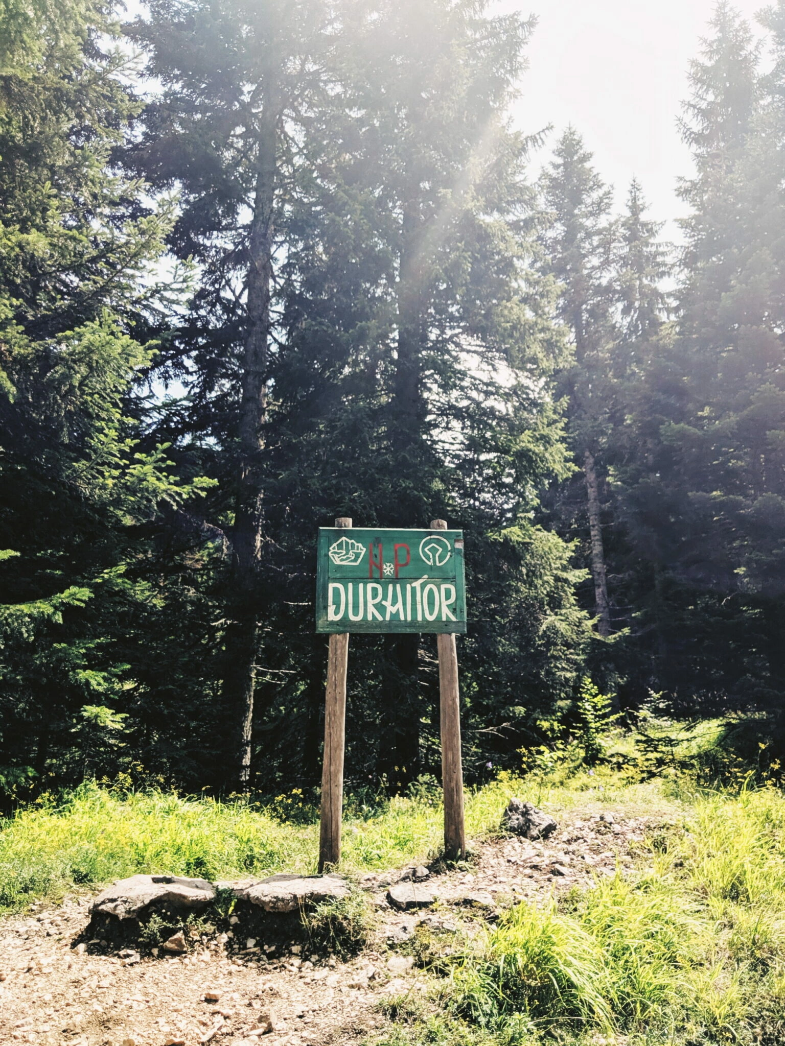 A sign saying Durmitor in Durmitor National Park in Montengro. 