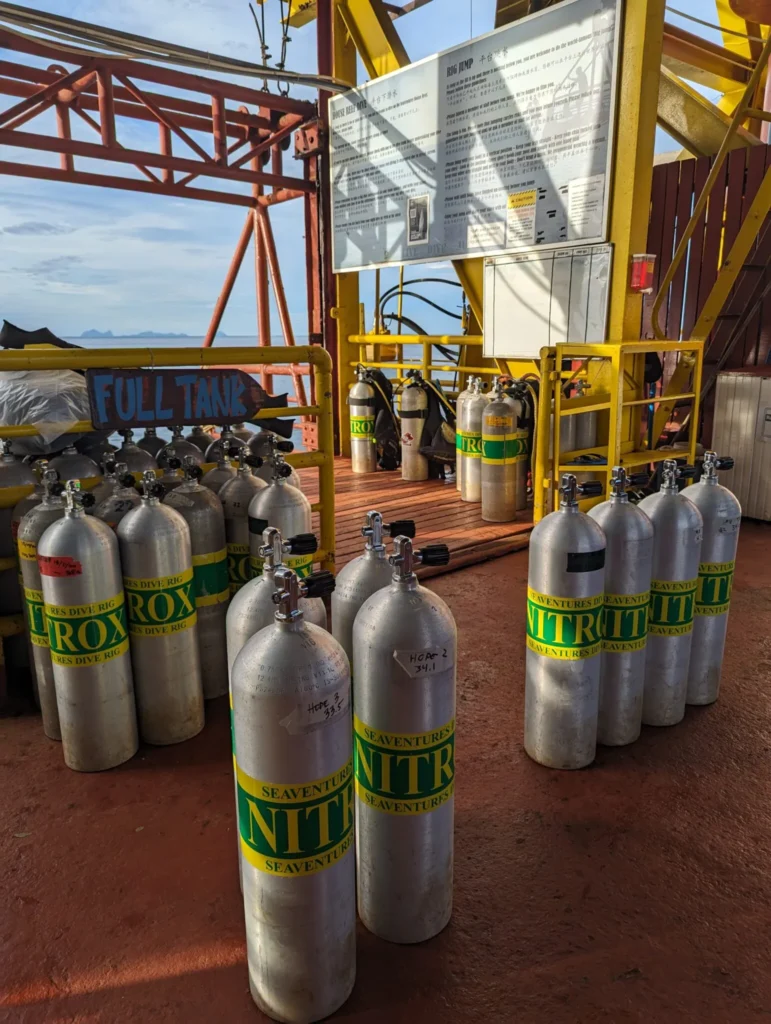 Our nitrox tanks ready to be analyzed for diving.