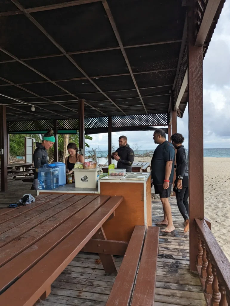 Divers having breakfast at Sipadan Island. 