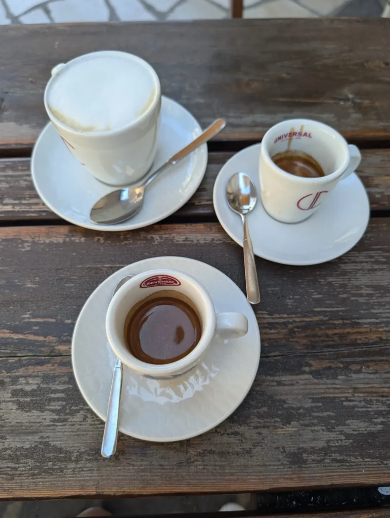 Two espressos and one cappucino in Italy.