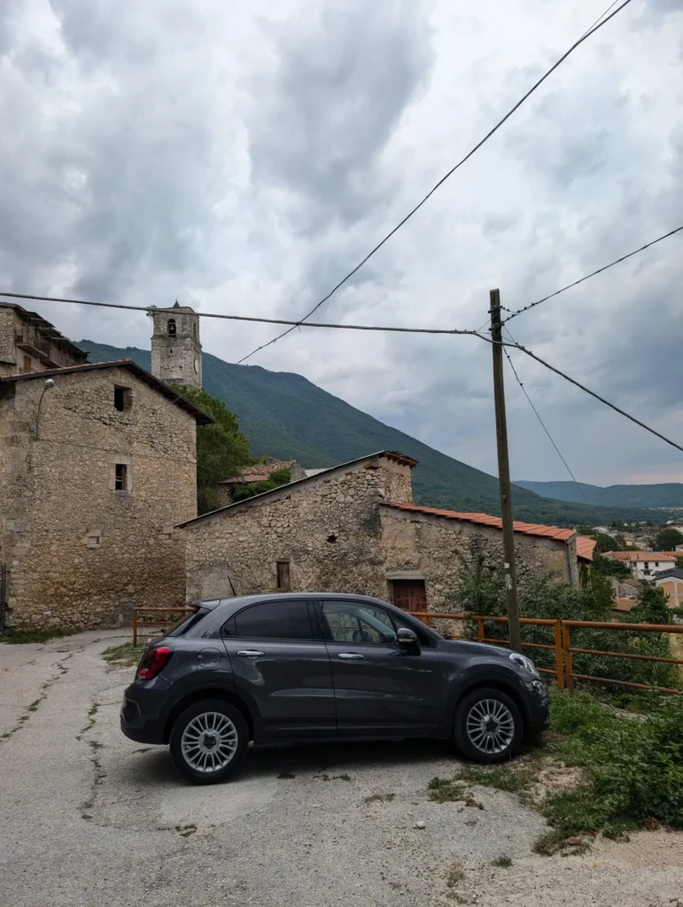 Our rental car parked in an Italian village.